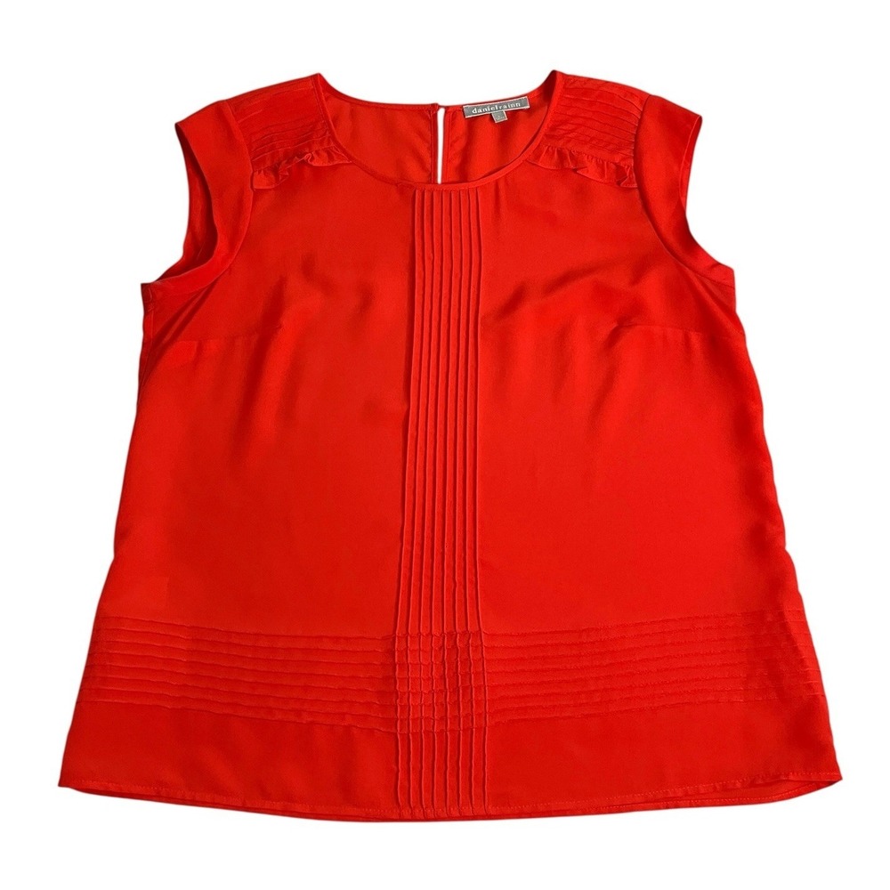 Daniel Rainn Top Womens Large Red Sleeveless Pleated Ruffle Semi Sheer Boho Chic